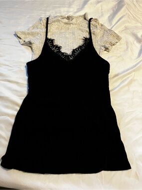 Rolla Coster Black Lace-Trim Camisole over gray Ribbed Tee 2 pc Y2K Juniors